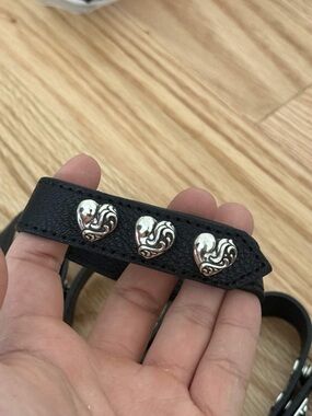 Chrome Hearts Black Leather Bracelet with Silver Heart Studs